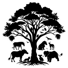 African wildlife tree silhouette