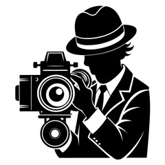Man in hat with vintage camera silhouette