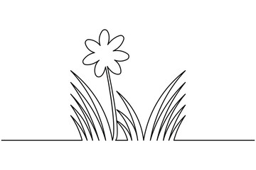 Botanical grass and flowers continuous one line drawing minimalist style nature floral vector illustration