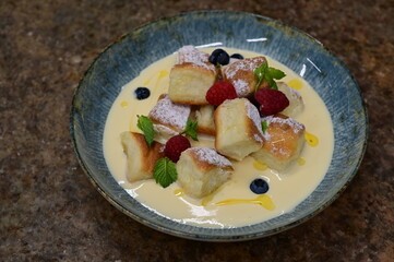 Popular traditional Czech dish served in a modern style, gourmet presentation in a restaurant,