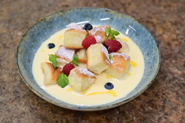 Popular traditional Czech dish served in a modern style, gourmet presentation in a restaurant,