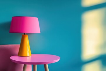 Stylish Minimalist Side Table with a Vibrant Pink Lamp for Modern Interiors