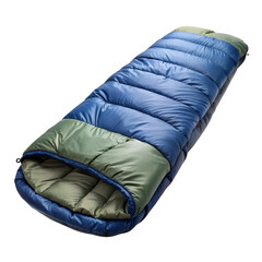 Blue and green sleeping bag isolated on white background