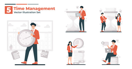 Time Management Vector Flat Concept Illustration Set for Efficient Productivity, Task Organization, and Time Optimization in Business and Work Environments