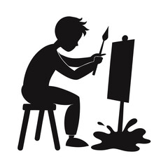Artist painting on easel silhouette