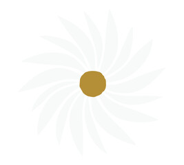 A simple, stylized illustration of a daisy flower with white petals and a golden center.
