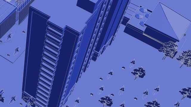 Animation of a Generic Apartment Complex, Seamless Looped Animation, 3d blueprint linework