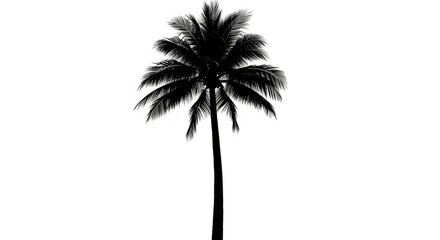 Solitary palm tree silhouette against white