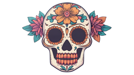 Day of the Dead Sugar Skull, isolated on transparent background