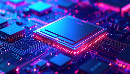 Motherboard Processor with Futuristic Neon Glow