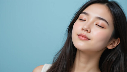 Fototapeta premium Serene Woman Relaxed Face Skincare Beauty Portrait Peaceful Calm Healthy Skin Clea