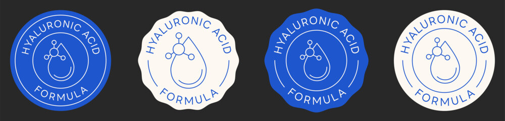 Hyaluronic Acid Stamps. Skincare Formula Ingredient. Vector Design Badges.