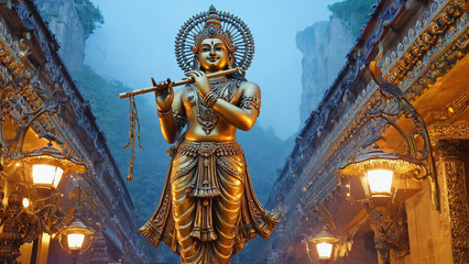 Fototapeta premium golden statue of lord krishna