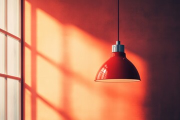 Obraz premium Stylish Minimalist Space Featuring a Bold Red Pendant Light for Modern Interiors