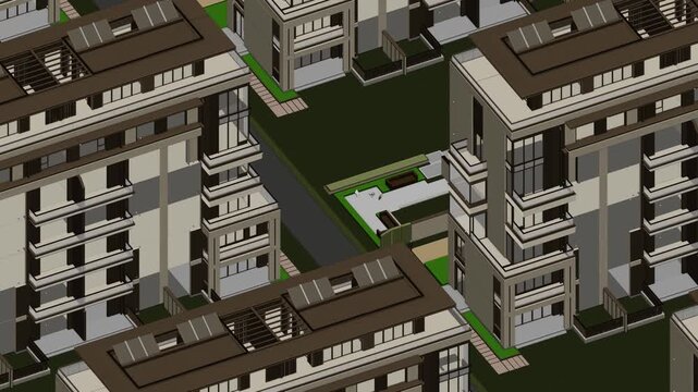 Animation of a Generic Apartment Building with solar panels on top, Seamless Looped Animation, 3D rendering	