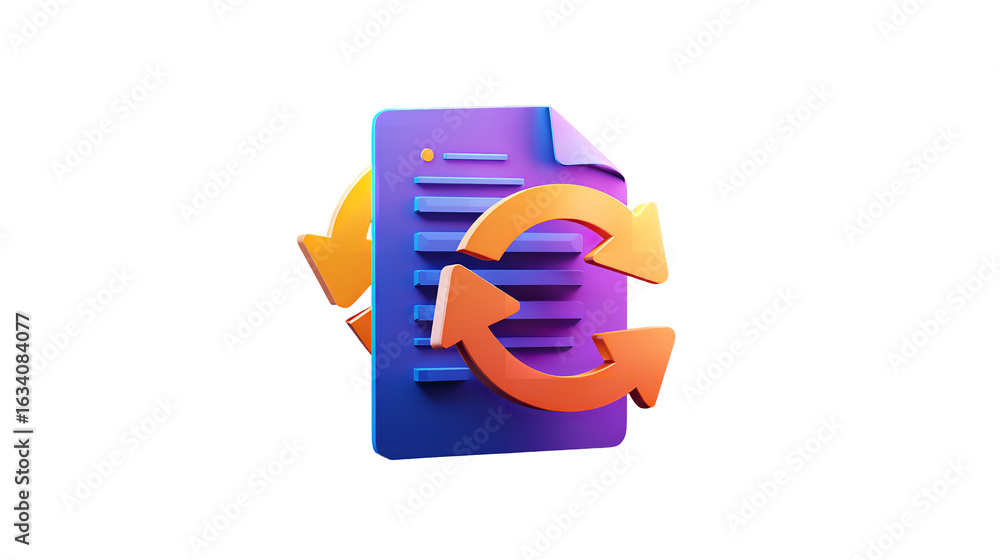 Aufkleber modern document synchronization with circular arrows 3d illustration on transparent background