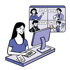 Video conference via video link, call color in flat style