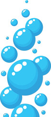 A vertical arrangement of various sized blue bubbles against a clean white background illustration style