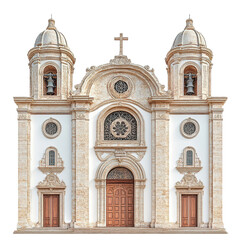 Front view of the Cathedral of Santa Ana isolated on a white transparent background.