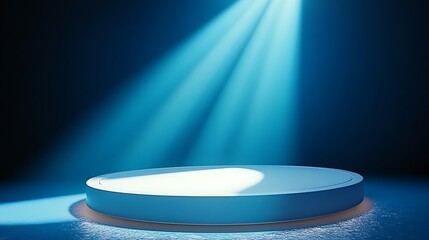 Round light blue platform with spotlight effect.