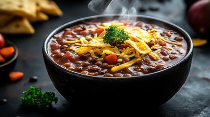 Delicious chili with cheese topping in a bowl.