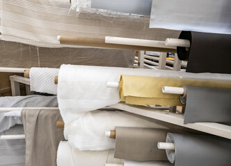 Rolls of fabric for curtains