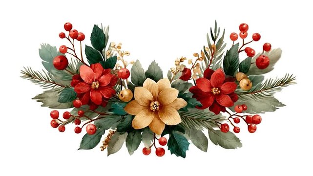 Christmas Floral Wreath Watercolor.