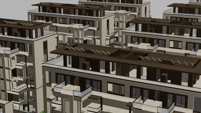 Animation of a Generic Apartment Building with solar panels on top, Seamless Looped Animation, 3D rendering	