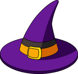 Purple witch hat with orange belt and buckle