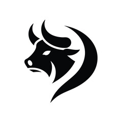 Bull head logo design. Abstract stylized cow or bull head horns silhouette icon. Premium logo for steak house. Taurus symbol. Black vector illustration Design.
