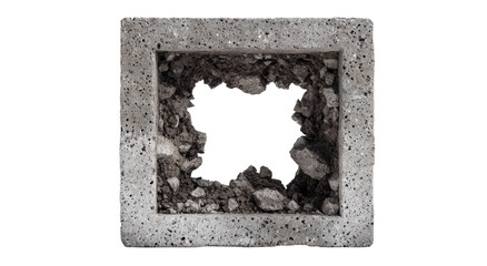 Gray concrete block with a large, irregular hole