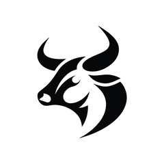 Bull head logo design. Abstract stylized cow or bull head horns silhouette icon. Premium logo for steak house. Taurus symbol. Black vector illustration Design.