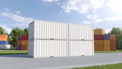 Efficient storage solutions using stacked shipping containers under a bright sky for streamlined logistics