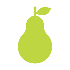 Pear Icon isolated on white background. Yellow-green pear silhouette flat style for web site design and logo, app,UI. Fresh Pear with leaf, fruit, healthy food and vegan concept.Vector illustration.