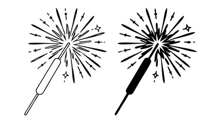 Sparkler Icons in Outline and Solid Black Vector Style