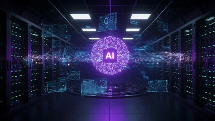 Artificial Intelligence core in a high-tech data center server room - Powered by Adobe