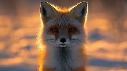 Close-up of a fox in golden sunlight.