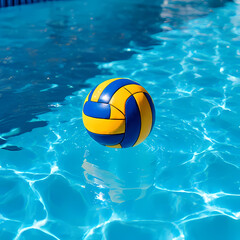 A water polo ball floating on the pool surface