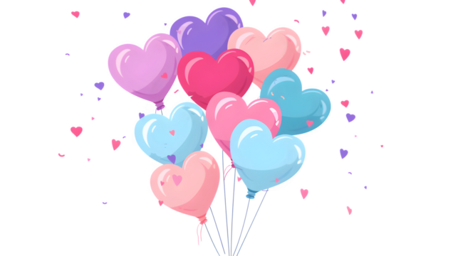 Heart-Shaped Balloons, isolated on transparent background