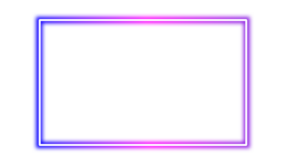 A futuristic neon frame with a glowing blue, pink, purple gradient. Vivid glowing lavender border isolated on transparent background. Shine glow electric neon sign Banner, Mockup, presentation, PNG