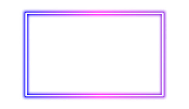 A futuristic neon frame with a glowing blue, pink, purple gradient. Vivid glowing lavender border isolated on transparent background. Shine glow electric neon sign Banner, Mockup, presentation, PNG
