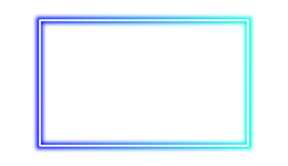 A futuristic neon frame with a glowing blue and cyan gradient. Vivid glowing lavender border isolated on transparent background. Shine glow light electric neon sign Banner, Mockup, presentation, PNG