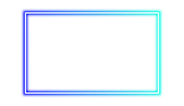 A futuristic neon frame with a glowing blue and cyan gradient. Vivid glowing lavender border isolated on transparent background. Shine glow light electric neon sign Banner, Mockup, presentation, PNG