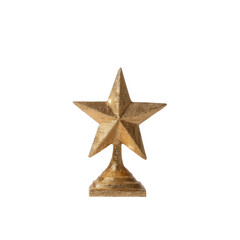 A golden star figurine displayed on a white isolated background, symbolizing achievement and excellence, perfect for decoration or awards.