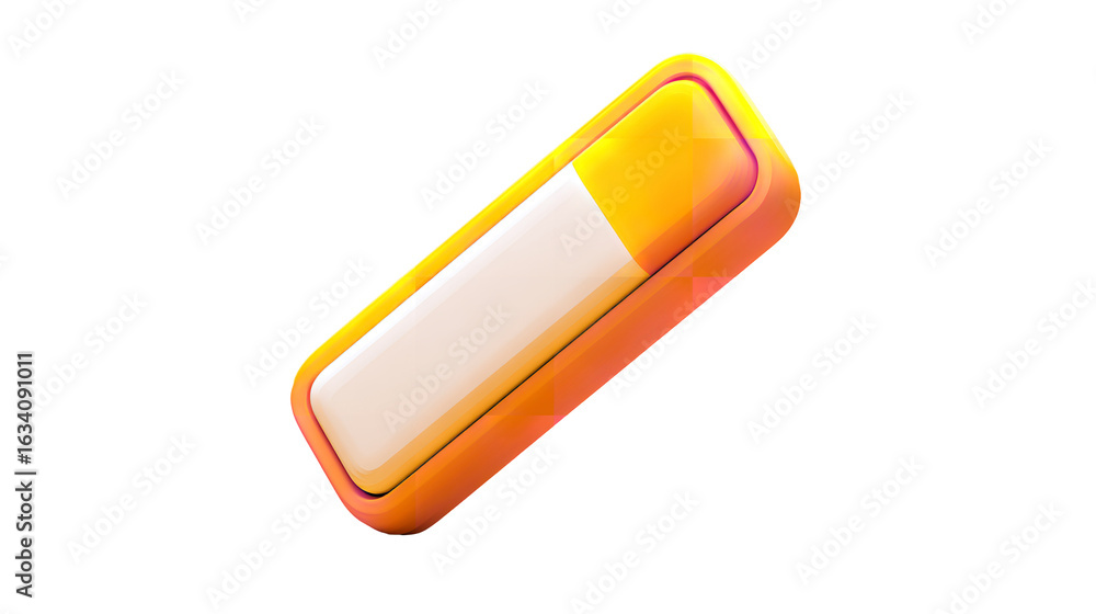 Poster glossy rectangular button element with yellow and white color on transparent background