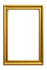 Elegant classic rectangular gold frame suitable for artwork or photographs on transparent background.