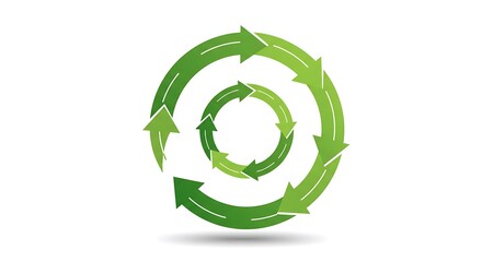 A swirling green motion logo that suggests wind and renewable energy, with circular arrows forming a spiral.