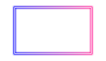 A futuristic neon frame with a glowing blue and pink gradient. Vivid glowing lavender border isolated on transparent background. Shine glow light electric neon sign Banner, Mockup, presentation, PNG