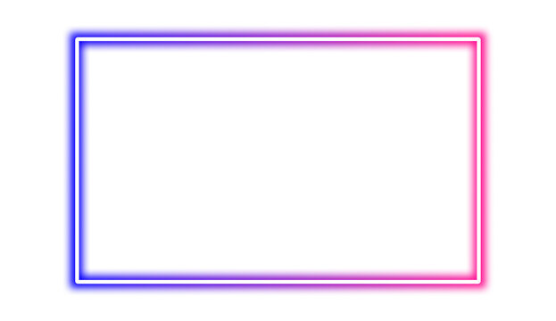 A futuristic neon frame with a glowing blue and pink gradient. Vivid glowing lavender border isolated on transparent background. Shine glow light electric neon sign Banner, Mockup, presentation, PNG - Powered by Adobe