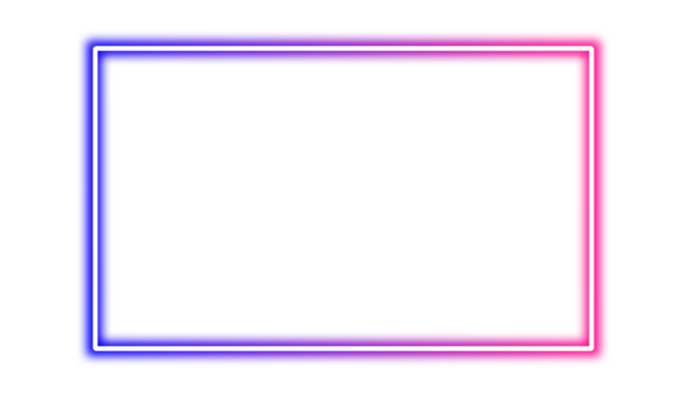 A futuristic neon frame with a glowing blue and pink gradient. Vivid glowing lavender border isolated on transparent background. Shine glow light electric neon sign Banner, Mockup, presentation, PNG